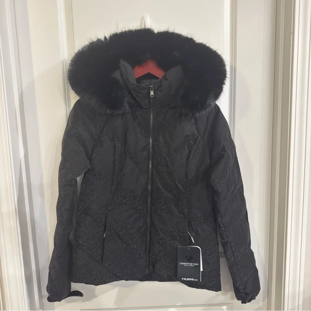 Obermeyer Bombshell Luxe Black Diamond Print Insulated Ski Snow Jacket